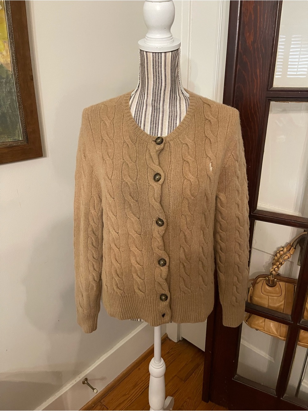 Polo by Ralph Lauren Camel Cable-Knit Button Cardigan